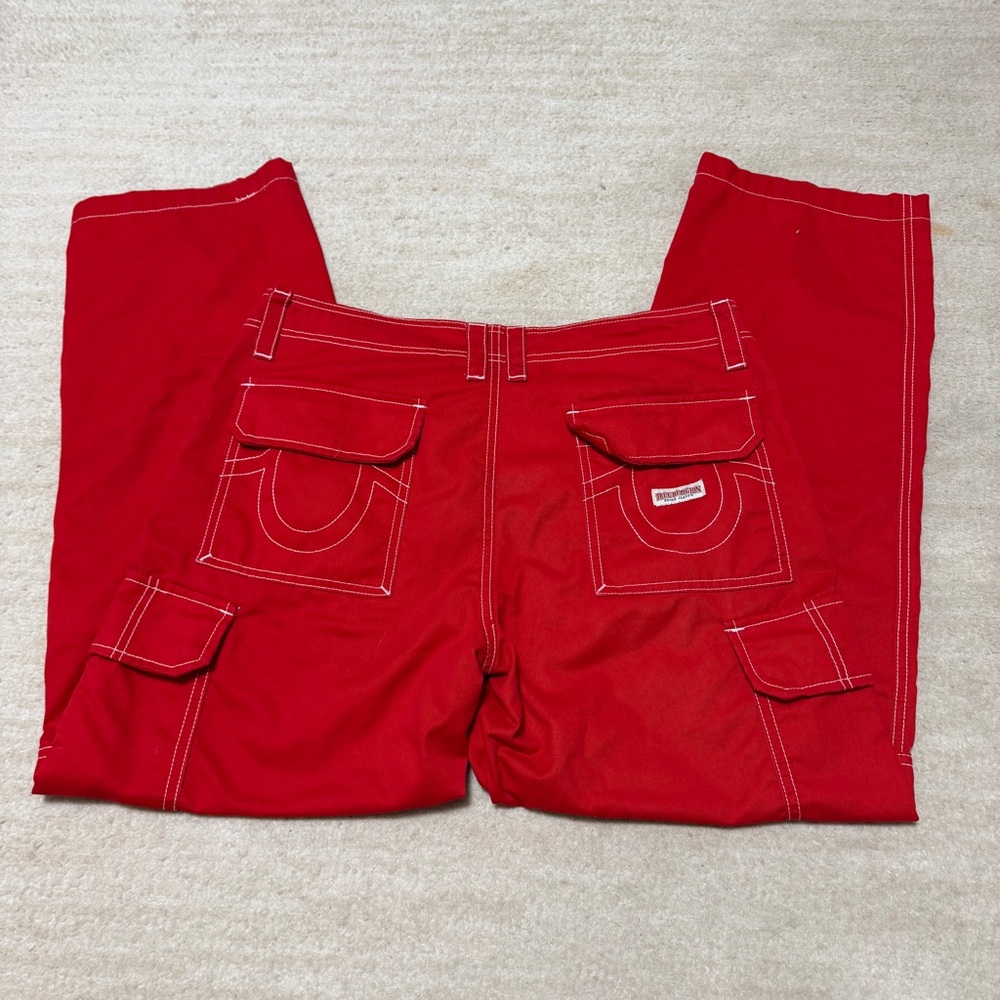 True Religion Military Single Needle Cargo Pants Red Baggy Y2K Women's 30